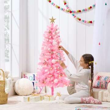 Best Choice Products 4ft Pre-lit Christmas Tree, Artificial Mini Tree Perfect for Kids, Apartments, Bedroom with Twinkling LED Lights - Pink Tinsel