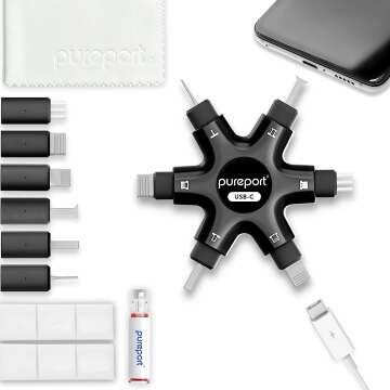 PurePort USB-C Multi-Tool Phone Cleaning Kit| Clean Repair & Restore Cell Phone, Tablet, & Laptop USB C Ports and Cables - Includes AirSquares Cleaning Putty, The Ideal AirPod Cleaner Kit (Black)