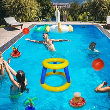 Runwosen 20 PCS Pool Toys Games for Kids Adults and Family, Floating Basketball Hoop&Inflatable Pool Ring Toss Game Toys, Summer Party Swimming Pool Water Games