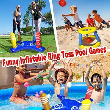 Runwosen 20 PCS Pool Toys Games for Kids Adults and Family, Floating Basketball Hoop&Inflatable Pool Ring Toss Game Toys, Summer Party Swimming Pool Water Games