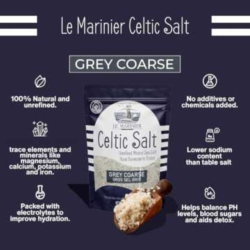 Le Marinier French Sea Salt Grey Coarse, 1.1lb - 18oz. Mineral Rich 100% Natural and Unrefined Sea Salt Organic Mineral Coarse. Hand Harvested Mineral Salt, Sel Gris (1.1lb Grey Coarse)