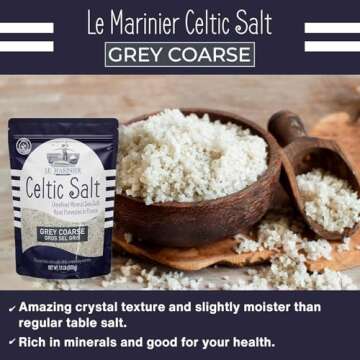 Le Marinier French Sea Salt Grey Coarse, 1.1lb - 18oz. Mineral Rich 100% Natural and Unrefined Sea Salt Organic Mineral Coarse. Hand Harvested Mineral Salt, Sel Gris (1.1lb Grey Coarse)