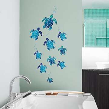 Nuanchu 28 Pcs Under The Sea Wall Decals Glow in The Dark Sea Turtle Ocean Grass Seaweed Jellyfish Peel Stick Underwater Wall Decoration for Kids Bedroom Bathroom Toilet (Vivid Style)