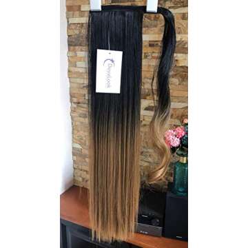 Straight Wrap around Ponytail Black blonde Ombre Hair Extensions 22inches Long Hairpiece for Women Girl Gift 22 Inch (Pack of 1), Straight- Natural black+dark blonde)