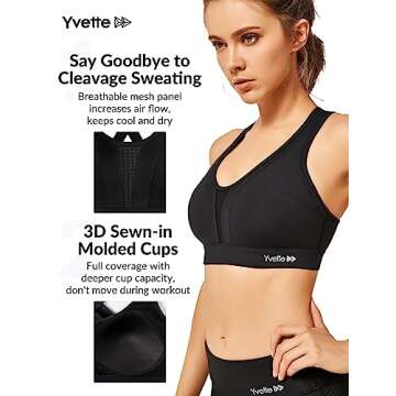 Yvette Women High Impact Sports Bras Criss Cross Back Sexy Running Bra for Plus Size, Black, L(DF)