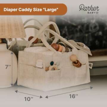 Parker Baby Diaper Caddy - Nursery Storage Bin and Car Organizer for Diapers and Baby Wipes - White, Large