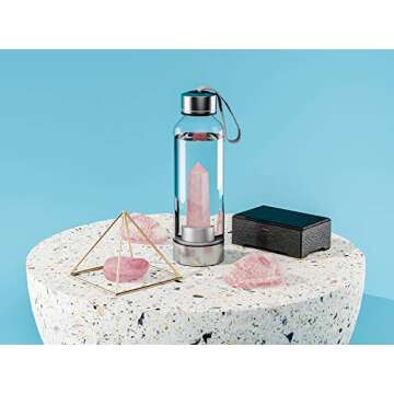 Simply Glamour Rose Quartz Crystal Healing Water Bottle