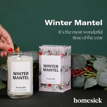 Homesick Scented Candles for Home (Winter Mantel) - 13.75 oz Long-Lasting Soy Wax Blend Jar Candle Gifts for Women & Men for All Occasions, 60-80 Hours Burn Time - Notes of Fraser Fir & Holly Berry