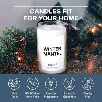 Homesick Scented Candles for Home (Winter Mantel) - 13.75 oz Long-Lasting Soy Wax Blend Jar Candle Gifts for Women & Men for All Occasions, 60-80 Hours Burn Time - Notes of Fraser Fir & Holly Berry