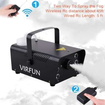 Fog Machine, 6 LED Lights with 12 Colors Effect, VIRFUN Smoke Machine with Wireless&Wired Remote Control for Parties Halloween Wedding and Stage Effect, 500ml Tank