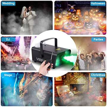 Fog Machine, 6 LED Lights with 12 Colors Effect, VIRFUN Smoke Machine with Wireless&Wired Remote Control for Parties Halloween Wedding and Stage Effect, 500ml Tank