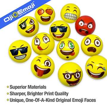 Oji-Moji Party Pack 12 Emoji Stress Balls, Stocking Stuffers for Kids,, Stress Relief, Fidget Kids Toys, Therapy Squeeze, Special Need, Anxiety, Motivation, ADHD, Autism, Team Building