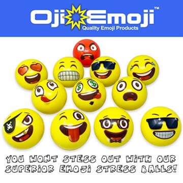 Oji-Moji Party Pack 12 Emoji Stress Balls, Stocking Stuffers for Kids,, Stress Relief, Fidget Kids Toys, Therapy Squeeze, Special Need, Anxiety, Motivation, ADHD, Autism, Team Building