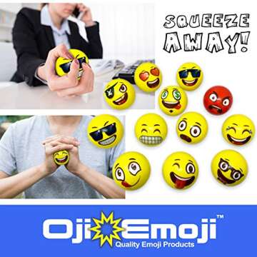 Oji-Moji Party Pack 12 Emoji Stress Balls, Stocking Stuffers for Kids,, Stress Relief, Fidget Kids Toys, Therapy Squeeze, Special Need, Anxiety, Motivation, ADHD, Autism, Team Building