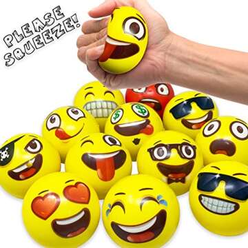 Oji-Moji Party Pack 12 Emoji Stress Balls, Stocking Stuffers for Kids,, Stress Relief, Fidget Kids Toys, Therapy Squeeze, Special Need, Anxiety, Motivation, ADHD, Autism, Team Building