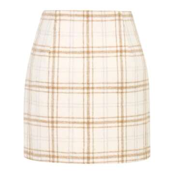 Plaid Skirt for Women 2024 High Waisted Cute Short Tartan Warm Wool Fall Winter Mini Skirt (Beige, XS)