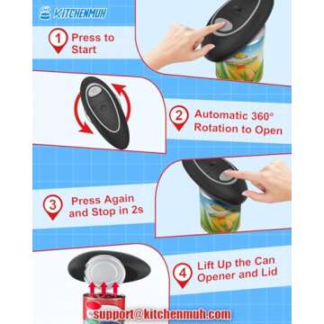 One Touch Electric Can Opener Fits Almost All Can Sizes for Seniors with Arthritis, Hand Held Battery Operated Can Opener with Smooth Edge, Food Safe Kitchen Gadgets Automatic Can Opener for Kitchen