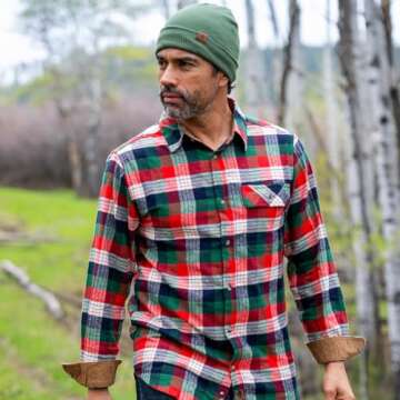 Legendary Whitetails Men's Buck Buck Camp Flannel Shirt, Long Sleeve Plaid Button Down Casual Shirt for Men with Corduroy Cuffs, Alpine Mountain Plaid, Small