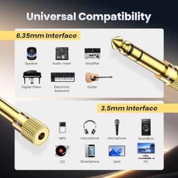 POSUGEAR 6.35mm 1/4 Male to 3.5mm 1/8 Female Stereo Headphone Adapter Connector Gold Plated, Headphone Jack Adapter for Aux Cable Speaker Headphone Guitar Digital Piano Amp, 2 Pack