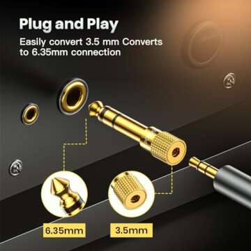 POSUGEAR 6.35mm 1/4 Male to 3.5mm 1/8 Female Stereo Headphone Adapter Connector Gold Plated, Headphone Jack Adapter for Aux Cable Speaker Headphone Guitar Digital Piano Amp, 2 Pack