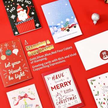 Unique 28 Pack Christmas Cards Set with Colorful Designs