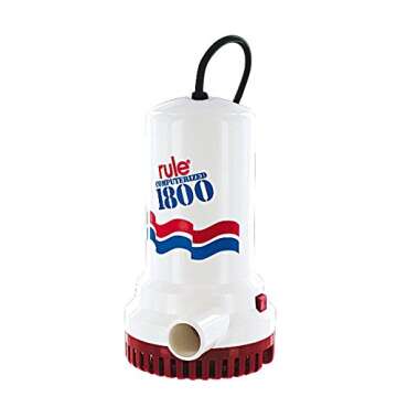 Rule A53S, 1800 GPH Submersible Sump / Utility Pump, 8 Foot Cord, Automatic, 110 Volt AC , White/Red