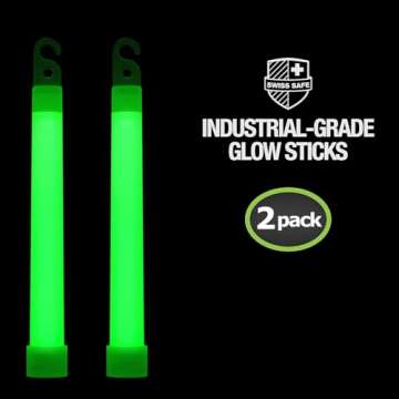 Swiss Safe Premium 6" Glow Sticks - Extra Bright, 12+ Hour Duration, Emergency Ready (Green 2-Pack)