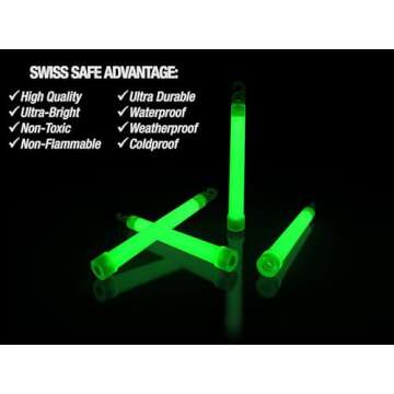 Swiss Safe Premium 6" Glow Sticks - Extra Bright, 12+ Hour Duration, Emergency Ready (Green 2-Pack)