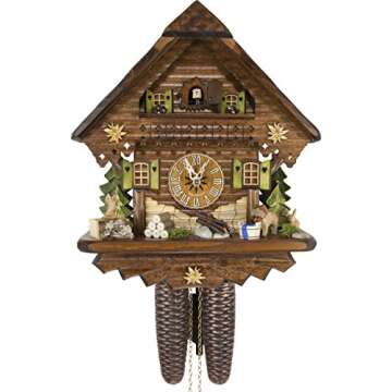 Cuckoo-Palace German Cuckoo Clock - Summer Meadow Chalet with 8-Day-Movement - 13 1/3 inches Height - Black Forest Clock