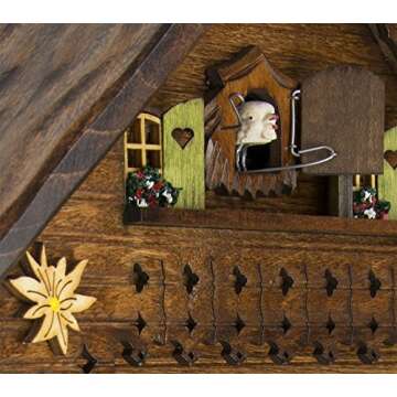 Cuckoo-Palace German Cuckoo Clock - Summer Meadow Chalet with 8-Day-Movement - 13 1/3 inches Height - Black Forest Clock