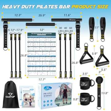 Pilates Bar Kit with Resistance Bands, Multifunctional Metal Exercise Bar with Heavy-Duty Metal Adjustment Buckle, Portable Home Gym Pilates Resistance Bar Kit for Heavy Weight Training Men&Women