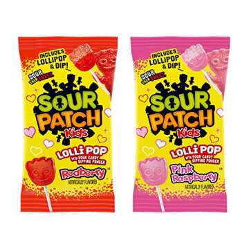 SOUR PATCH KIDS Lollipop with Sour Candy Dipping Powder Valentines Day Candy, 20 Lollipops