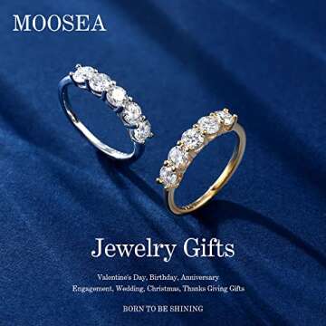 MOOSEA Moissanite Anniversary Rings for Women, D Color VVS1 Clarity Conflict-Free Lab Created Moissanite Rings 14K Yellow Gold Vermeil 5 Stone Moissanite Wedding Rings for Bridal Women Wife Girlfriend