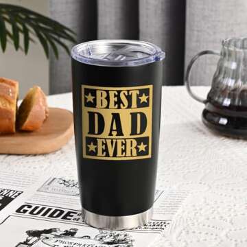 LiqCool Dad Gifts, Best Dad Tumbler with Card & Pillow Cover Gift Set, Funny Gifts for Dad Husband, Unique Dad Gifts Ideas from Daughter Wife on Birthday Christmas(20Oz, BK)