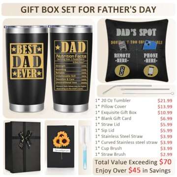 LiqCool Dad Gifts, Best Dad Tumbler with Card & Pillow Cover Gift Set, Funny Gifts for Dad Husband, Unique Dad Gifts Ideas from Daughter Wife on Birthday Christmas(20Oz, BK)