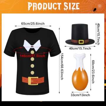 Cuffbow 3 Pcs 12 ft Giant Skeleton Thanksgiving Costume Set Extra Large Pilgrim Shirt Top Hat and Inflatable Turkey Leg for Thanksgiving Halloween Garden Lawn Outdoor Decor