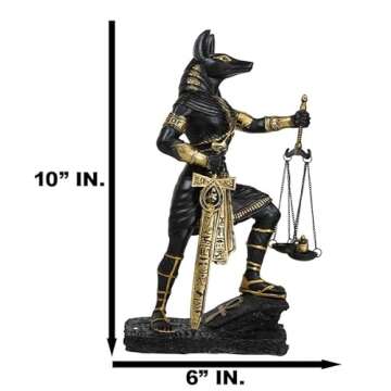 Ebros Ancient Egyptian God Anubis with Scales of Justice Statue Gods of The Dead and Afterlife Weighing The Heart Against Ostrich Feather Figurine 10" Tall (Black and Gold)