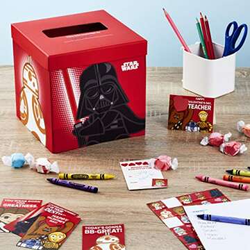 Hallmark Star Wars Valentines Day Cards and Mailbox for Kids School Classroom Exchange (1 Box, 32 Valentine Cards, 35 Stickers, 1 Teacher Card)