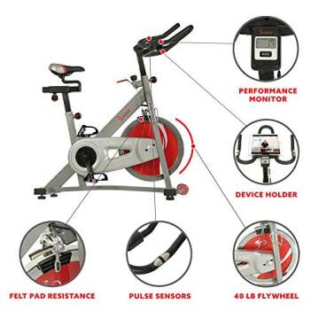 Sunny Health & Fitness Pro II Indoor Cycling Bike with Device Mount and Advanced Display – SF-B1995, Silver