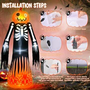 9FT Halloween Inflatables Giant Halloween Decorations Outdoor Built-in Flame Flashing Projection Light Blow Up Yard Decorations Scary Pumpkin Skeleton Ghost Decor for Halloween Party