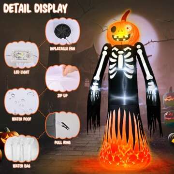 9FT Halloween Inflatables Giant Halloween Decorations Outdoor Built-in Flame Flashing Projection Light Blow Up Yard Decorations Scary Pumpkin Skeleton Ghost Decor for Halloween Party