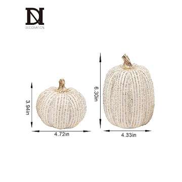 Fall Thanksgiving Pumpkin Decor Figurine Clearance, 2 PCS Fake Pumpkin Statues for HelloweenTabletop Decorating, White and Gold Resin Pumpkins for Autumn Harvest Home Decor, Farmhouse, Gift Package