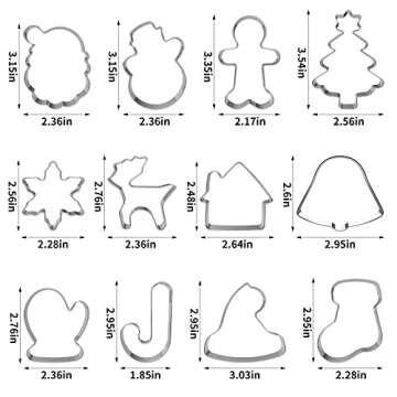 Senbowe 12 Pcs Stainless Steel Christmas Cookie Cutters, Holiday Cookie Cutters Snowflake, Christmas Tree, Stocking,Santa, Bell & More Cookie Cutters Christmas Shapes for Fondant Holiday DIY Baking