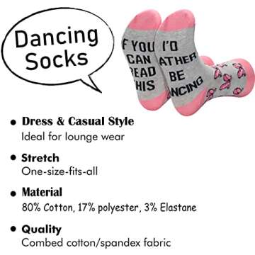 TSOTMO Dance Socks Dancer Socks Dancing Gift For Dance Lovers Dance Teacher Students Gift Ballet Gift Dance Recitals Gift (Dancing Socks)