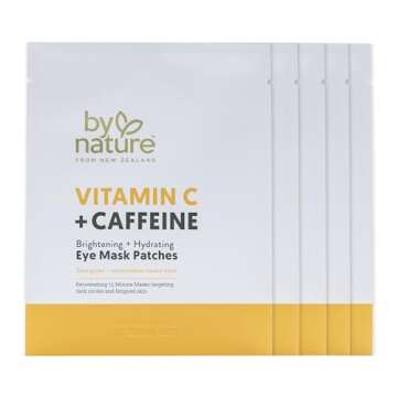 By Nature Vitamin C + Caffeine Brightening + Hydrating Under Eye Mask Patches - Energizing + Replenishing Eye Patches for Dark Circles - Skincare from New Zealand - Under Eye Patches - 5 Pairs