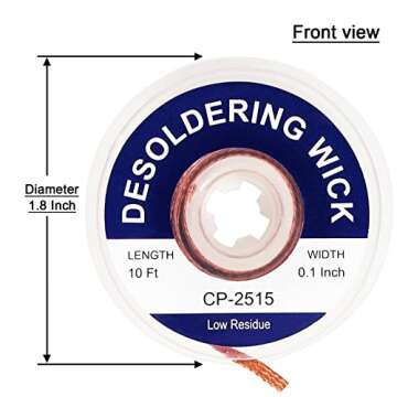 Lesnow solder wick braid 10ft Length Desoldering Wick Braid Remover Tool Solder Sucker 1 piece No-Clean soldering Wick Wire Roll and Disassemble Electrical Components