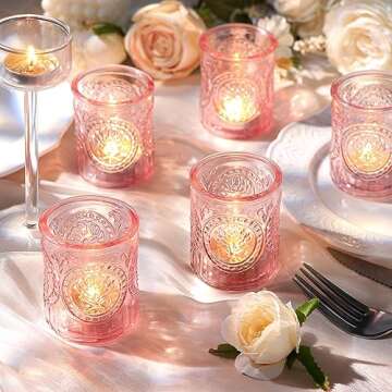 MATAHUM 36pcs Pink Votive Candle Holders, Votive Candles in Glass for Wedding Decor, Pink Candle Holder for Home, Table Centerpiece, Birthday Party, Gifts, Holiday Decor