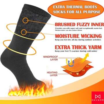 NevEND 6 Pairs Men's Winter Thermal Boots Thick Insulated Heated Wool Socks For Cold Weather Outdoor Activities Black Mixed Color