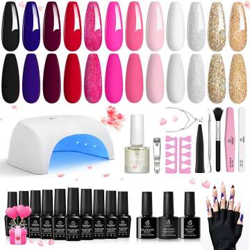 All-in-One Beetles Gel Nail Polish Kit with UV Light – 12 Stunning Colors for DIY Home Manicures