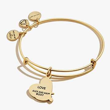 Alex and Ani Path of Symbols A17EB05RG Expandable Bangle for Women, Love Charm, Rafaelian Gold Finish, 2 to 3.5 in